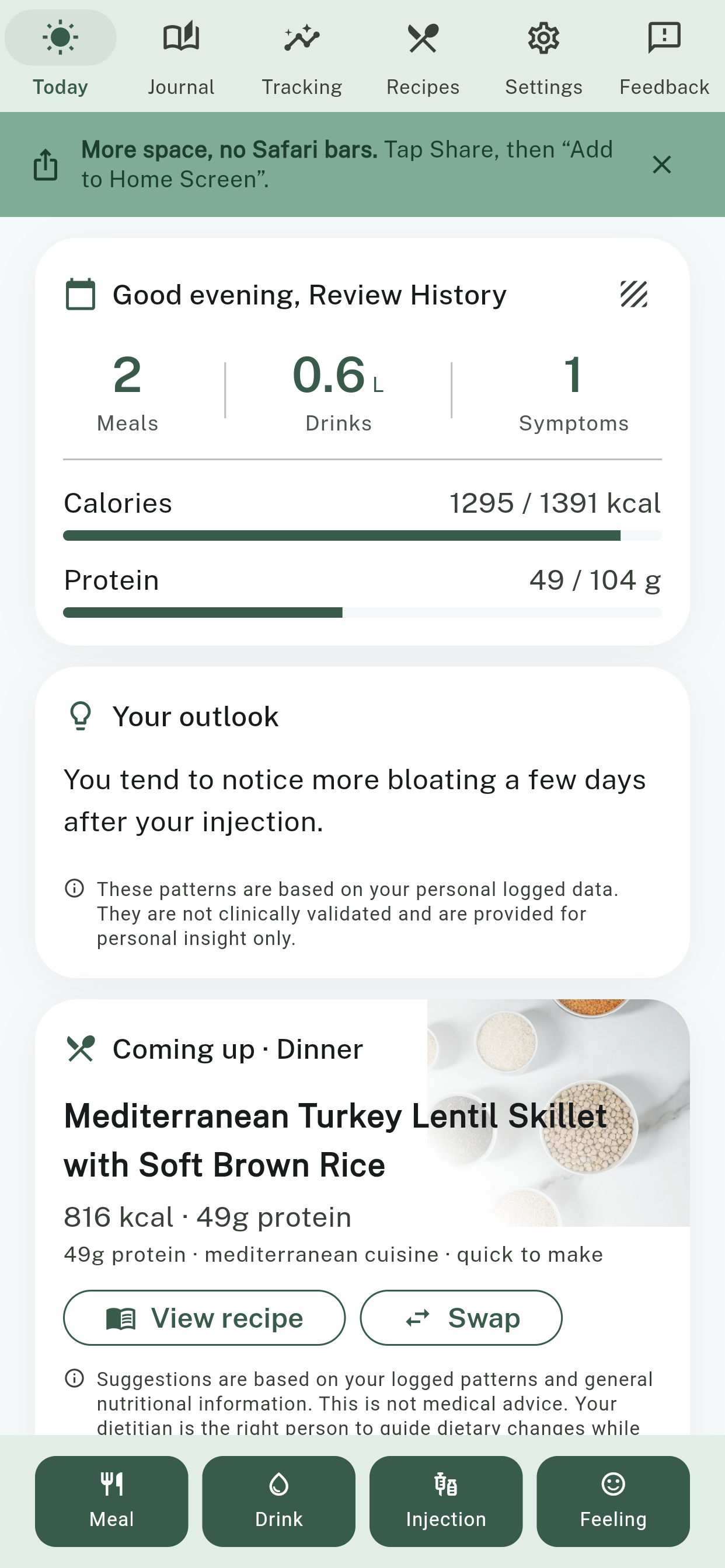 The Food Signals sign-in screen, with fields for email and password