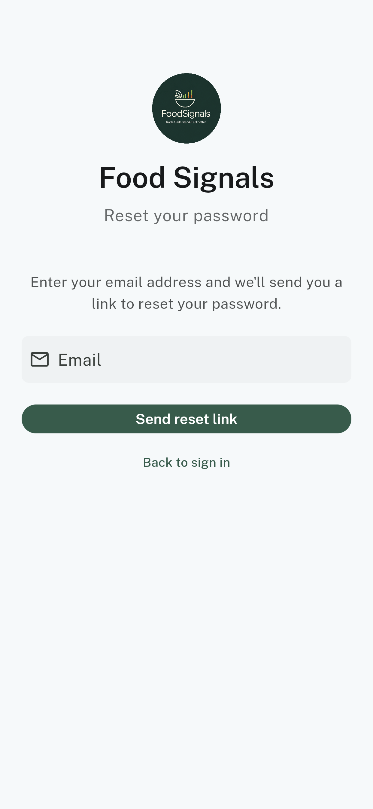 The reset-password screen, with a field for your email address